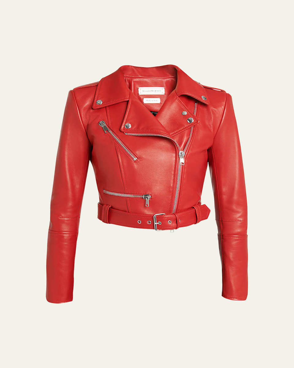 Cropped Leather Biker Jacket